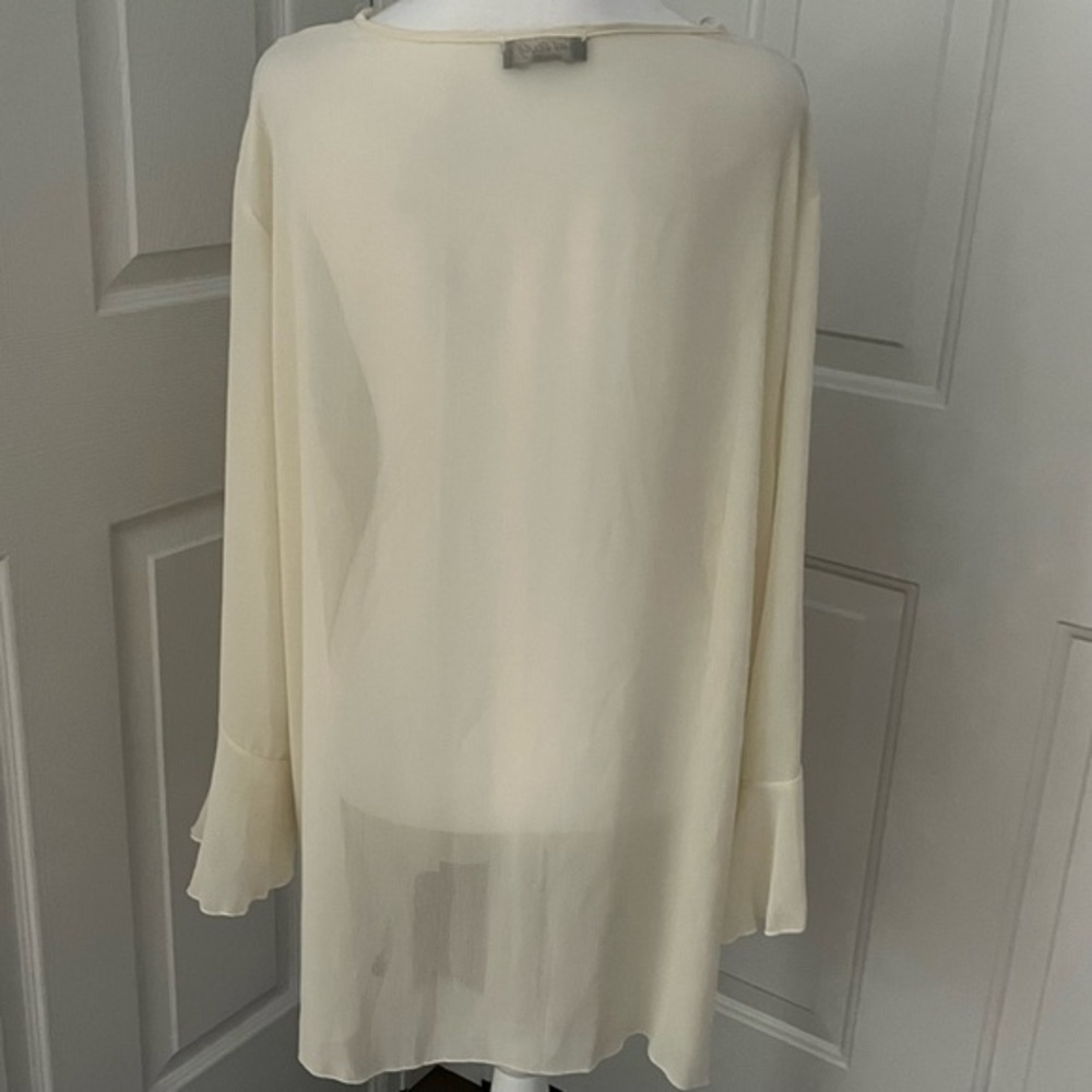 Cal Style USA 2XLSheer‎ Bell Sleeve Peasant Blouse Crochet Detail Unlined  Ivory - Picture 3 of 9